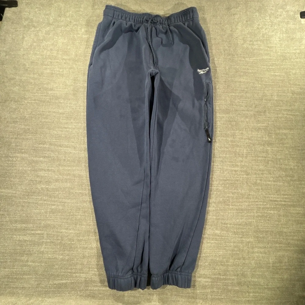 Reebok Joggers Mens Medium Navy Blue Good Fleece Zipper Pocket Sweatpants